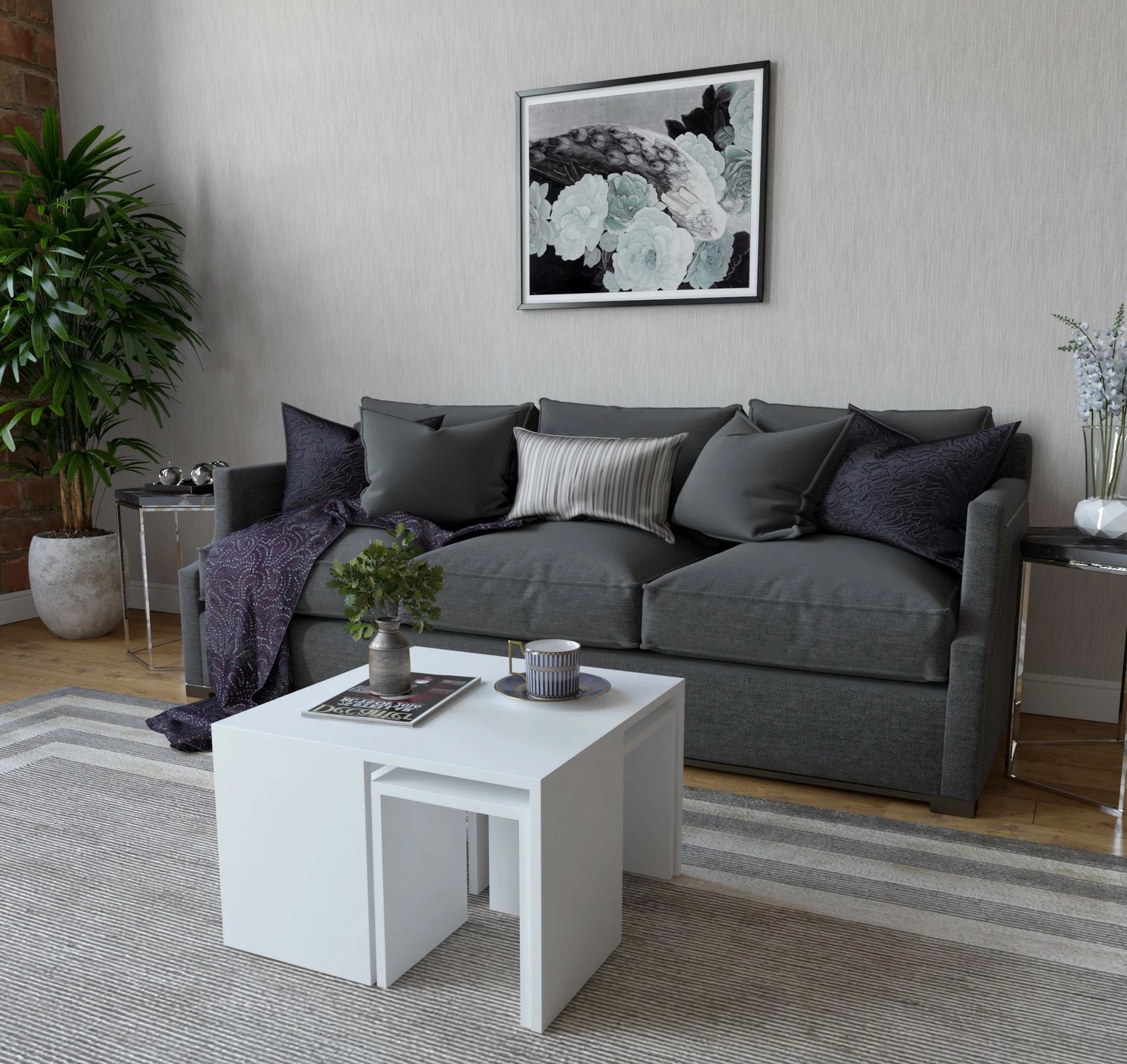 Set tavoline kafeje Hanah Home, Ortanca, e bardhë