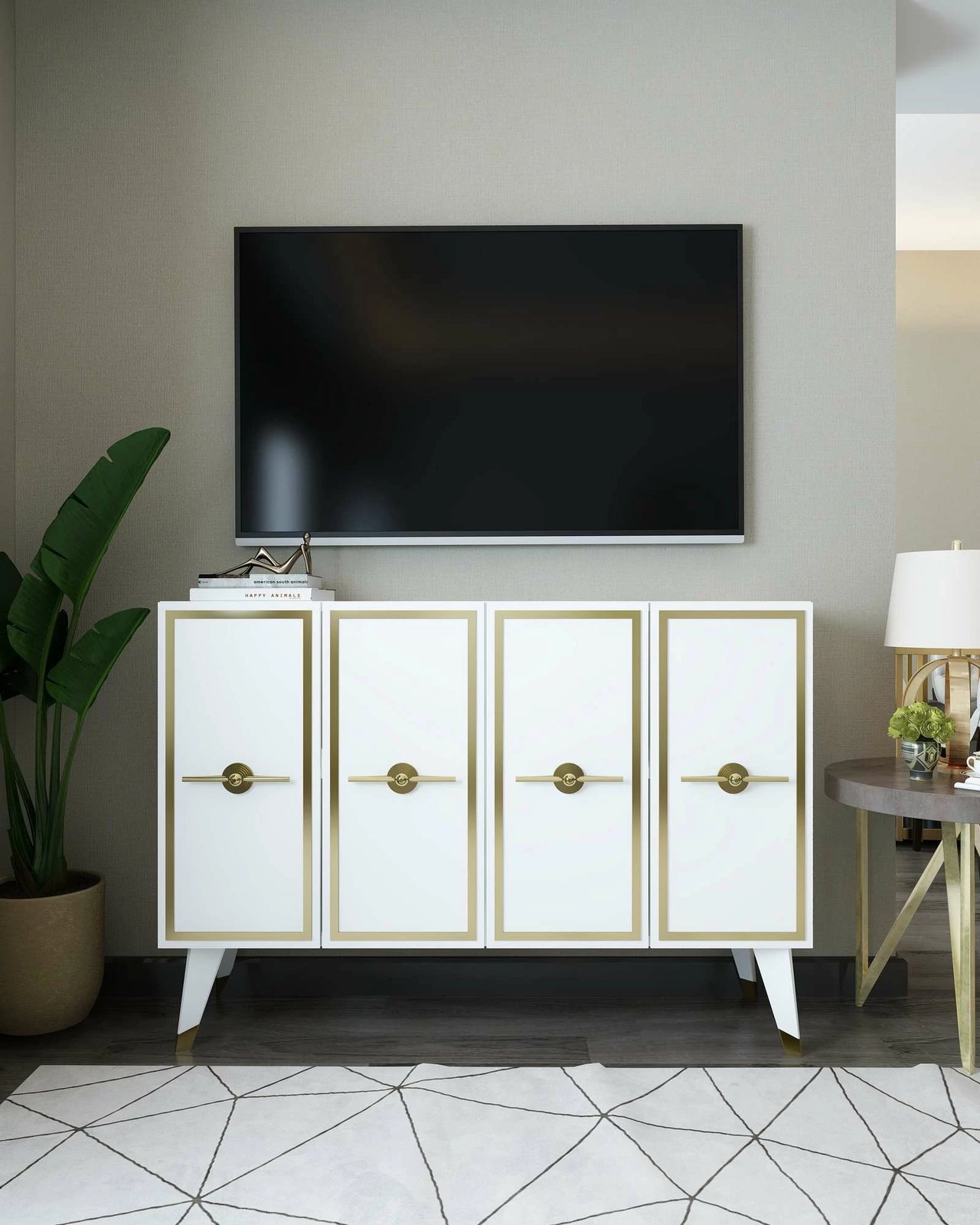 Konsolë Skye Decor, e bardhë, ari, 8174KM-32