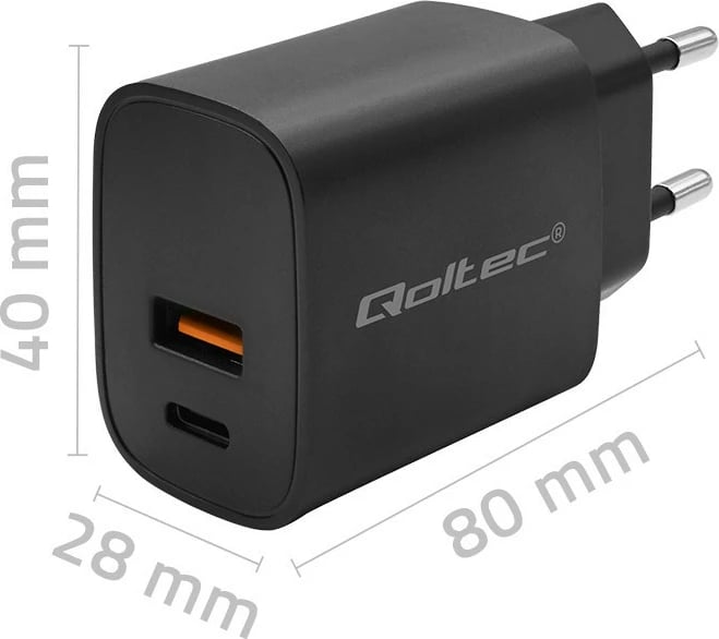 Karikues muri Qoltec GaN Power Pro, 30W, 1x USB-C, 1x USB, i zi
