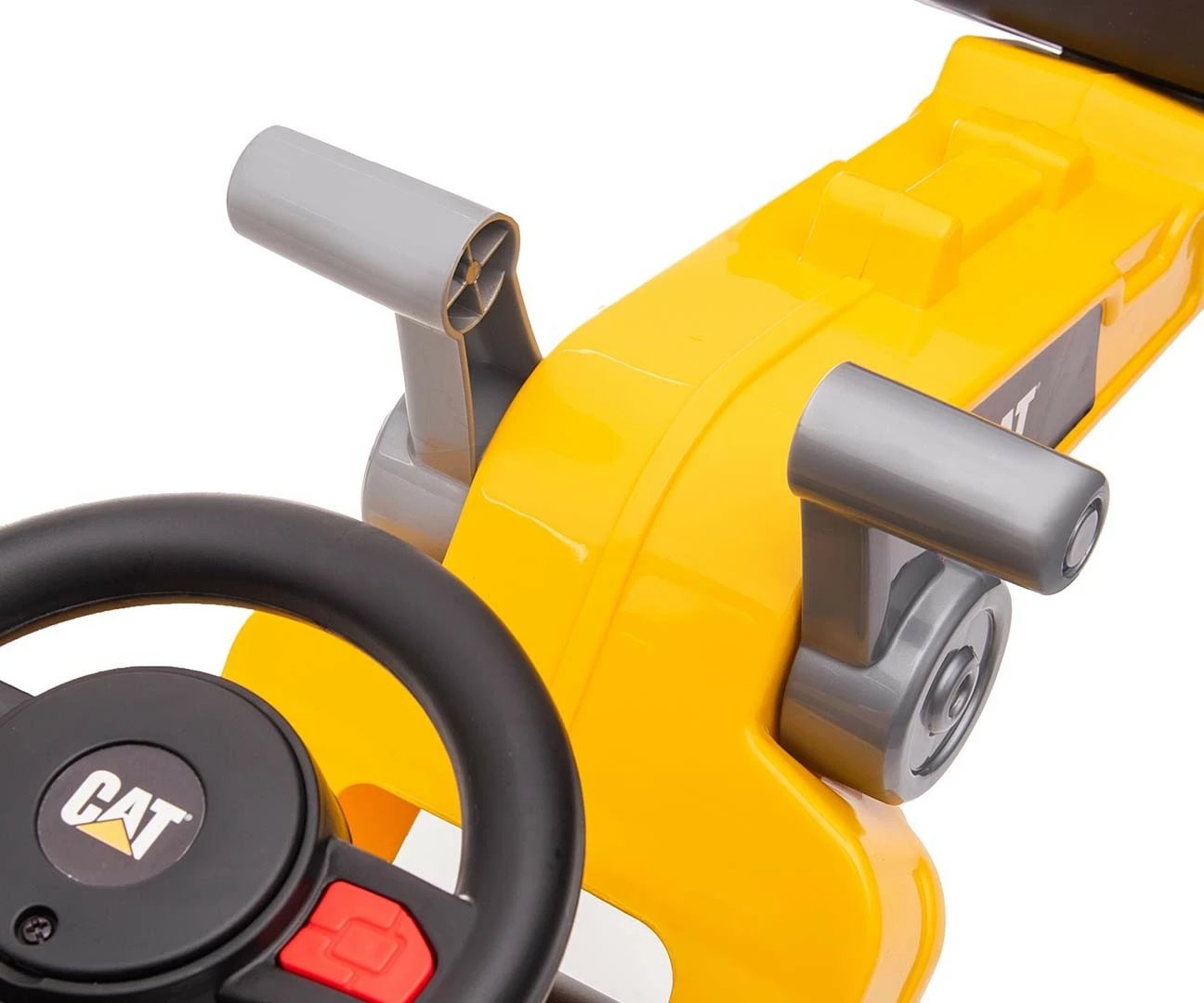 makinë lodër me hipje Milly Mally CAT Loader 5299, 4 rrota, krah e kovë lëvizëse, horn me AAA, deri 25 kg, 12–36 muaj, zezë/verdhe