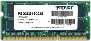 RAM Memorje Patriot PSD38G16002S, 8GB, DDR3 SODIMM, 1600MHz