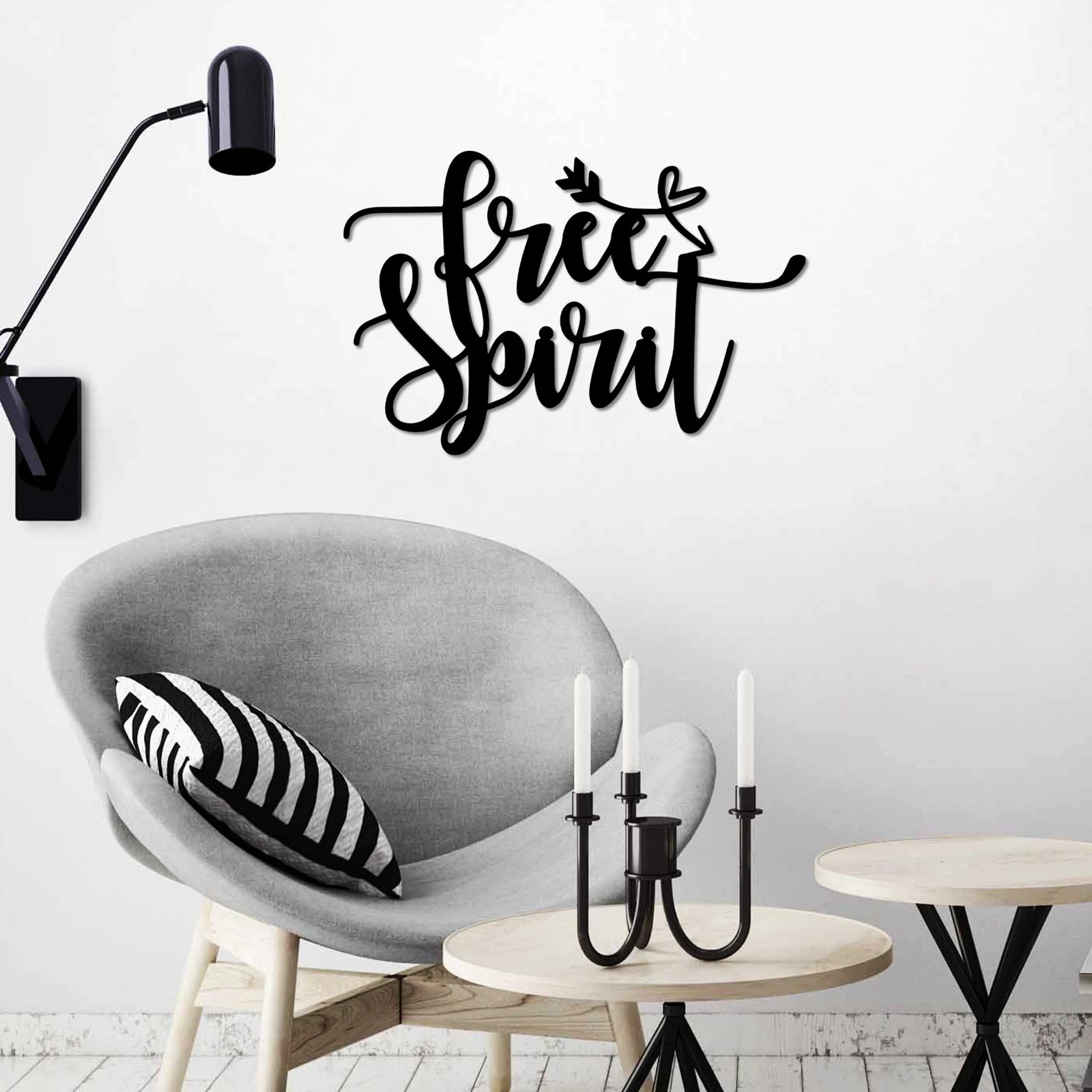 Aksesor dekorativ metalik për mur, Free Spirit, ngjyrë e zezë, 56x37cm