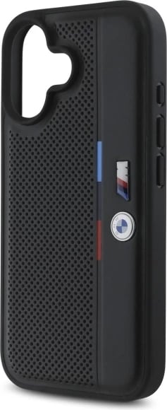 Mbështjellës BMW M Perforated Tricolor Detail Line për iPhone 16, Zi