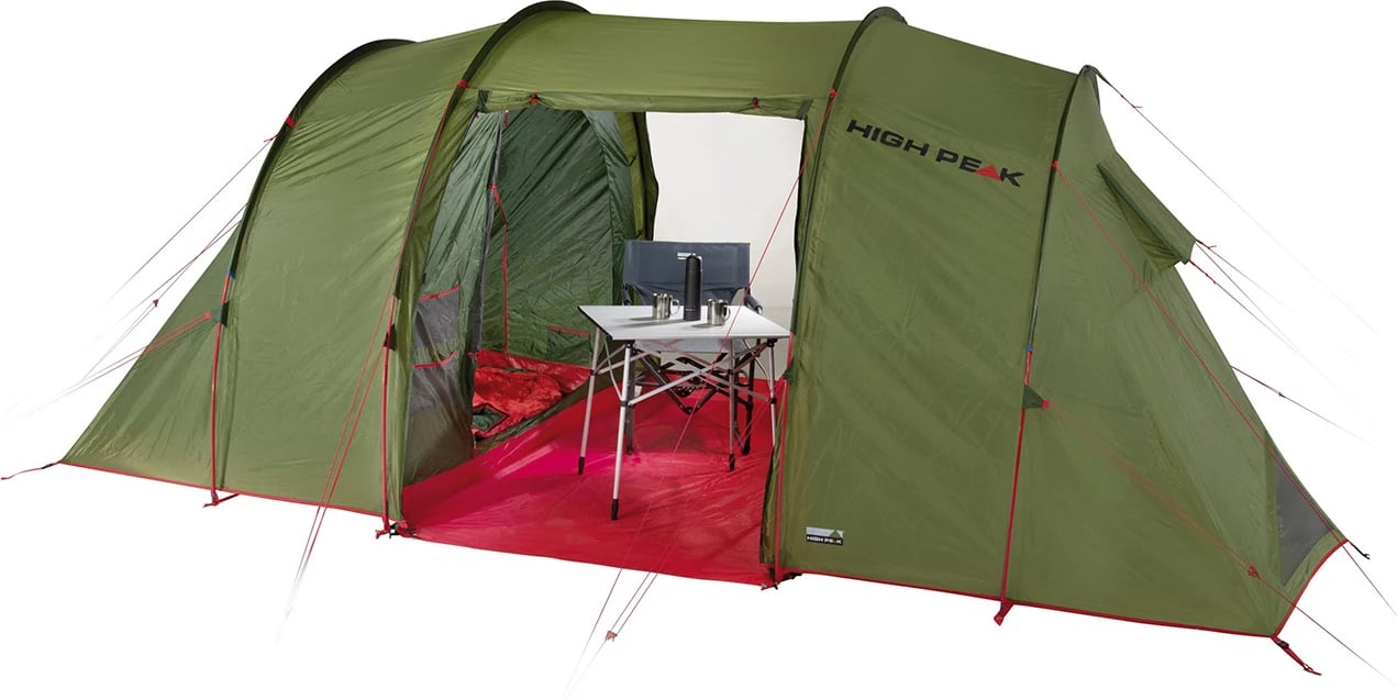 Tendë High Peak për 4 persona, e gjelbër-kuqe