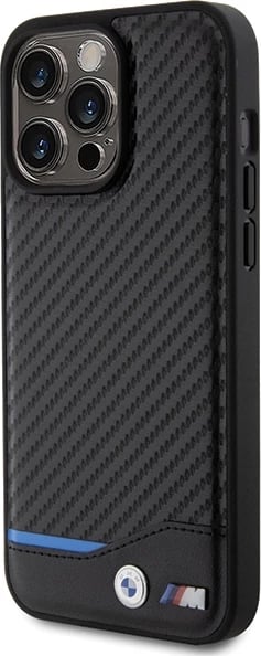 Mbështjellës BMW Leather Carbon për iPhone 15 Pro Max, i zi