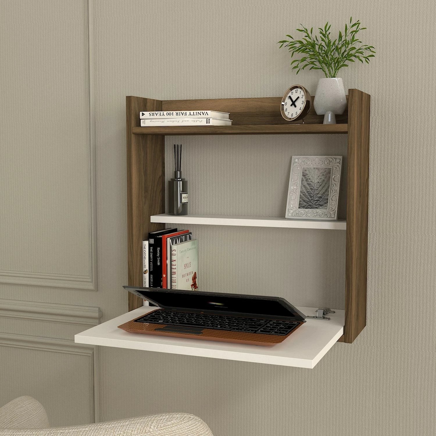 Tavolinë studimi Hanah Home, laptop, e bardhë, arre