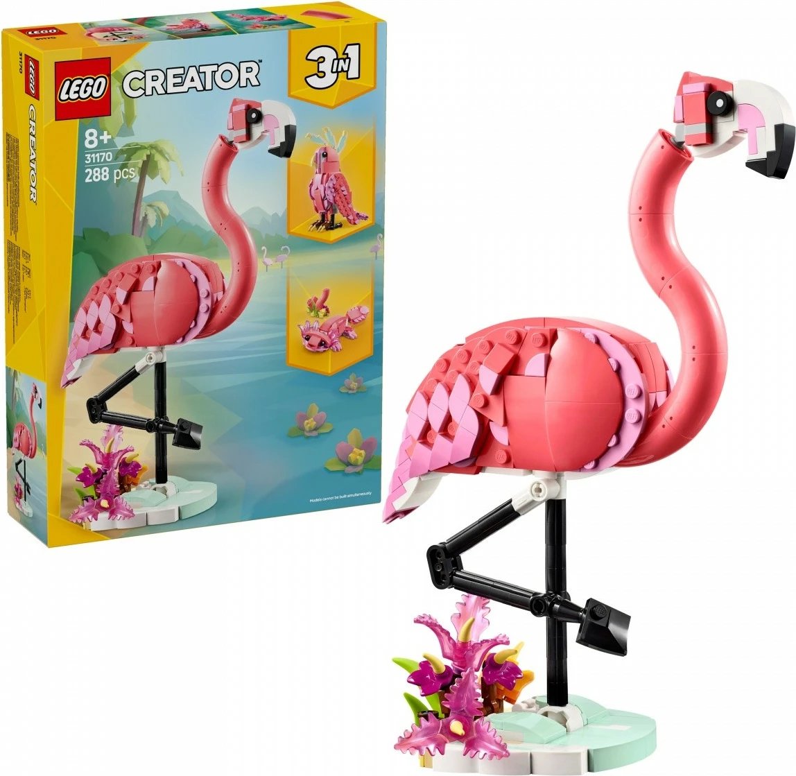 Set ndërtimi LEGO Creator 3-in-1 31170 Wild Animals: Pink Flamingo, 288 pjesë, rozë