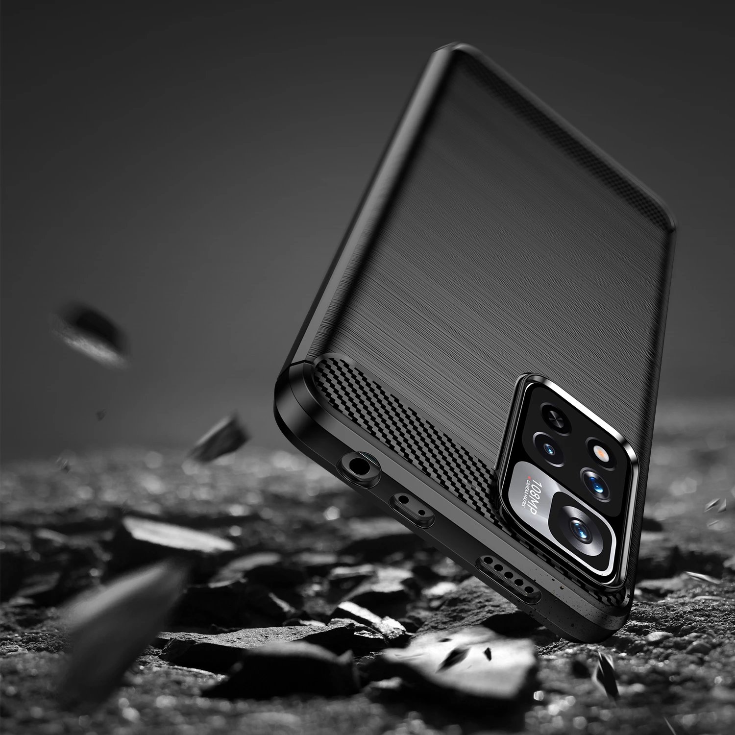 Mbështjellës Hurtel Carbon Case për Xiaomi Redmi Note 11 Pro+ 5G / 11 Pro 5G / Mi 11i HyperCharge / Poco X4 NFC, i zi