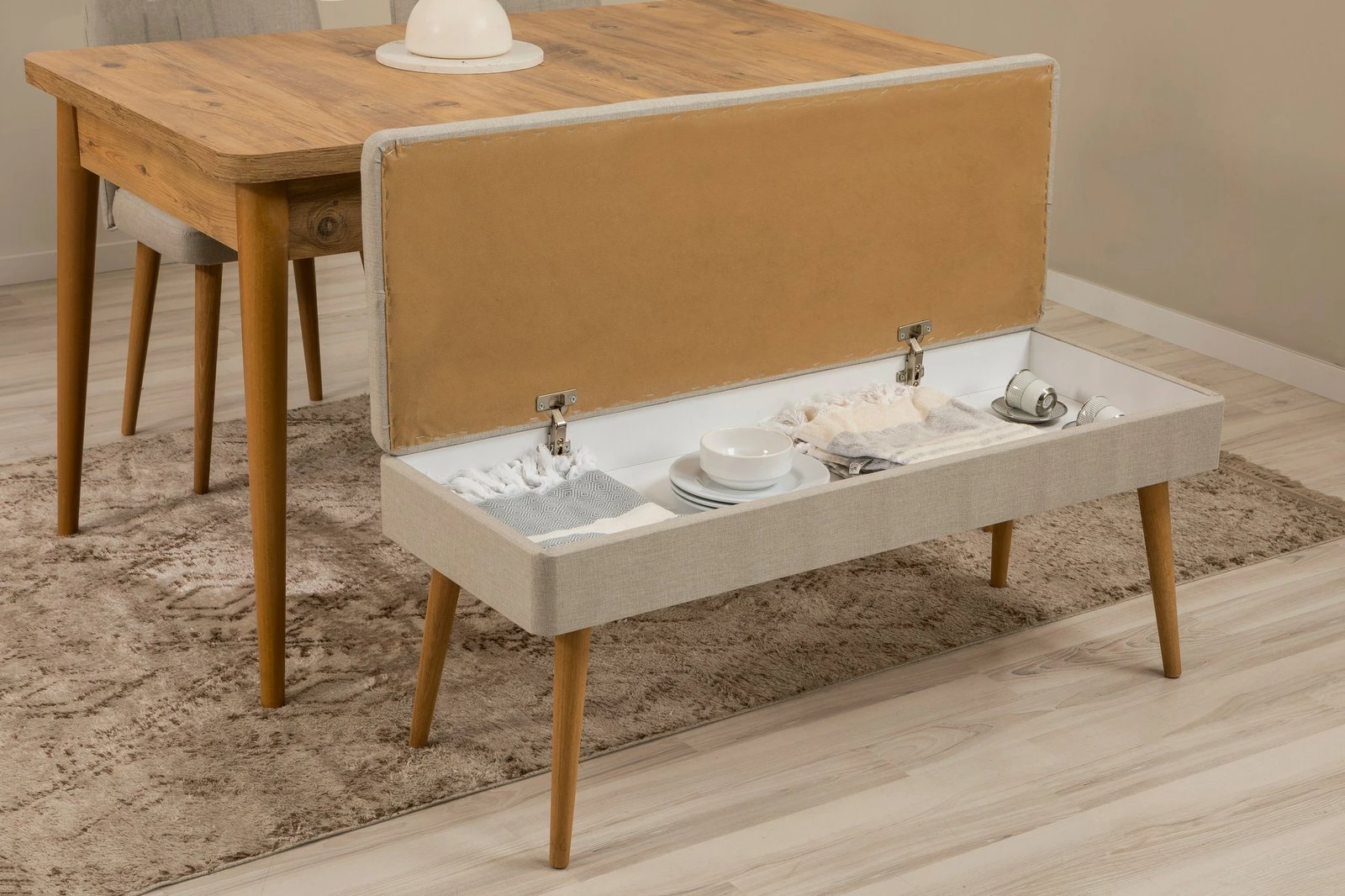 Set tavoline e zgjatshme me karrige dhe konsol (7 pjesë), Skye Decor, Vina 03 1005, ngjyrë pishë atlantike, krem