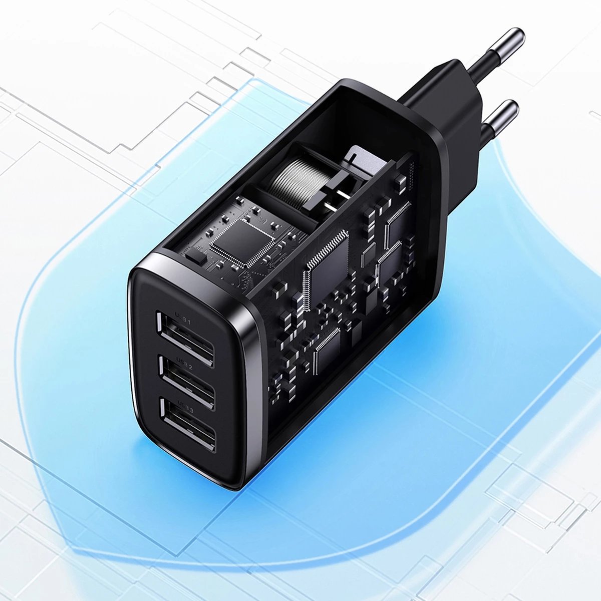 Karikues muri Baseus CCXJ020102, 3x USB, 17W, Bardhë