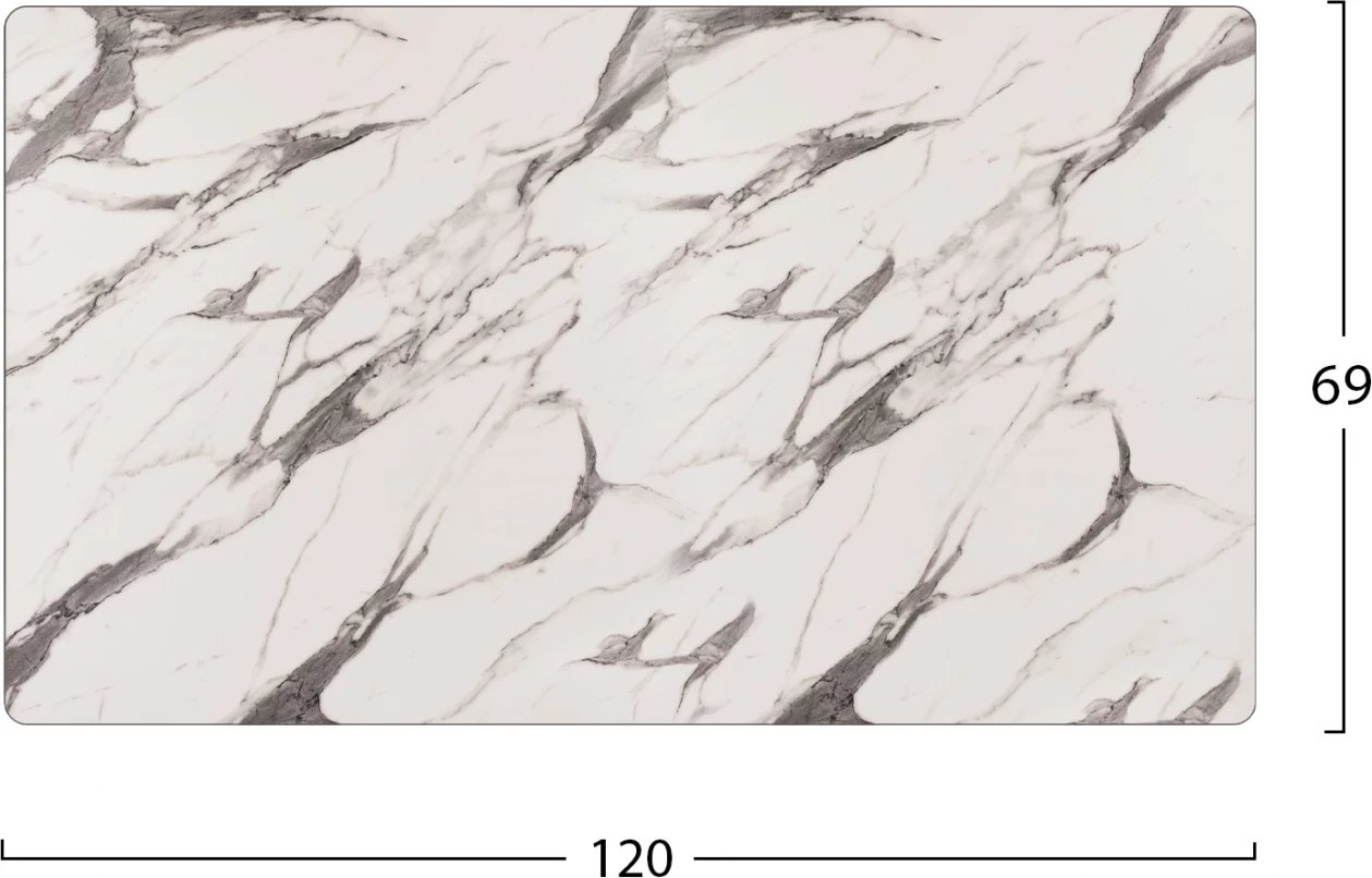 Sipërfaqe tavoline HPL mermer bardhë-gri 120x69 cm trashësi 12mm