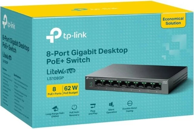 Switch TP-LINK LS108GP, 8 porta gigabit PoE+, desktop, i zi