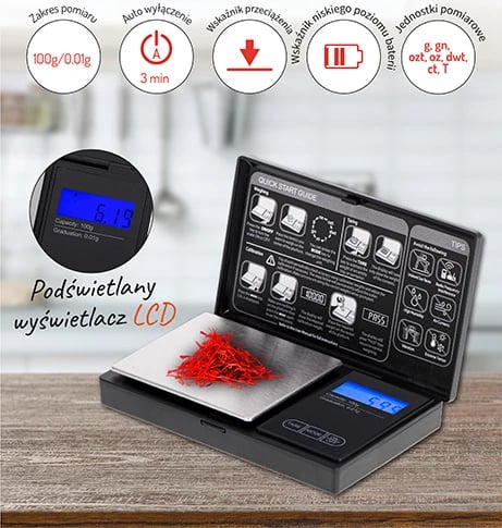 Peshore precize, Adler, AD 3176, kapacitet 100 g / saktësi 0.01 g, ekran LCD me ndriçim, e zezë