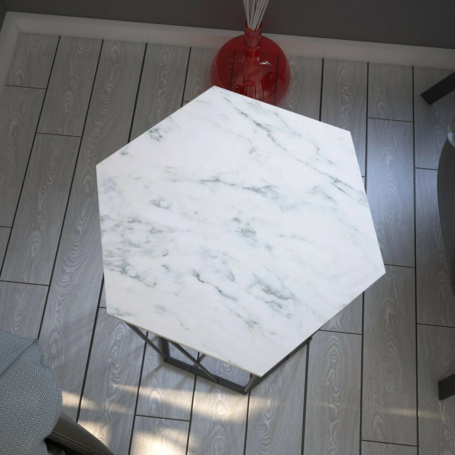 Tavolinë anësore Hanah Home, Cetrus - Marmo, e bardhë dhe e zezë