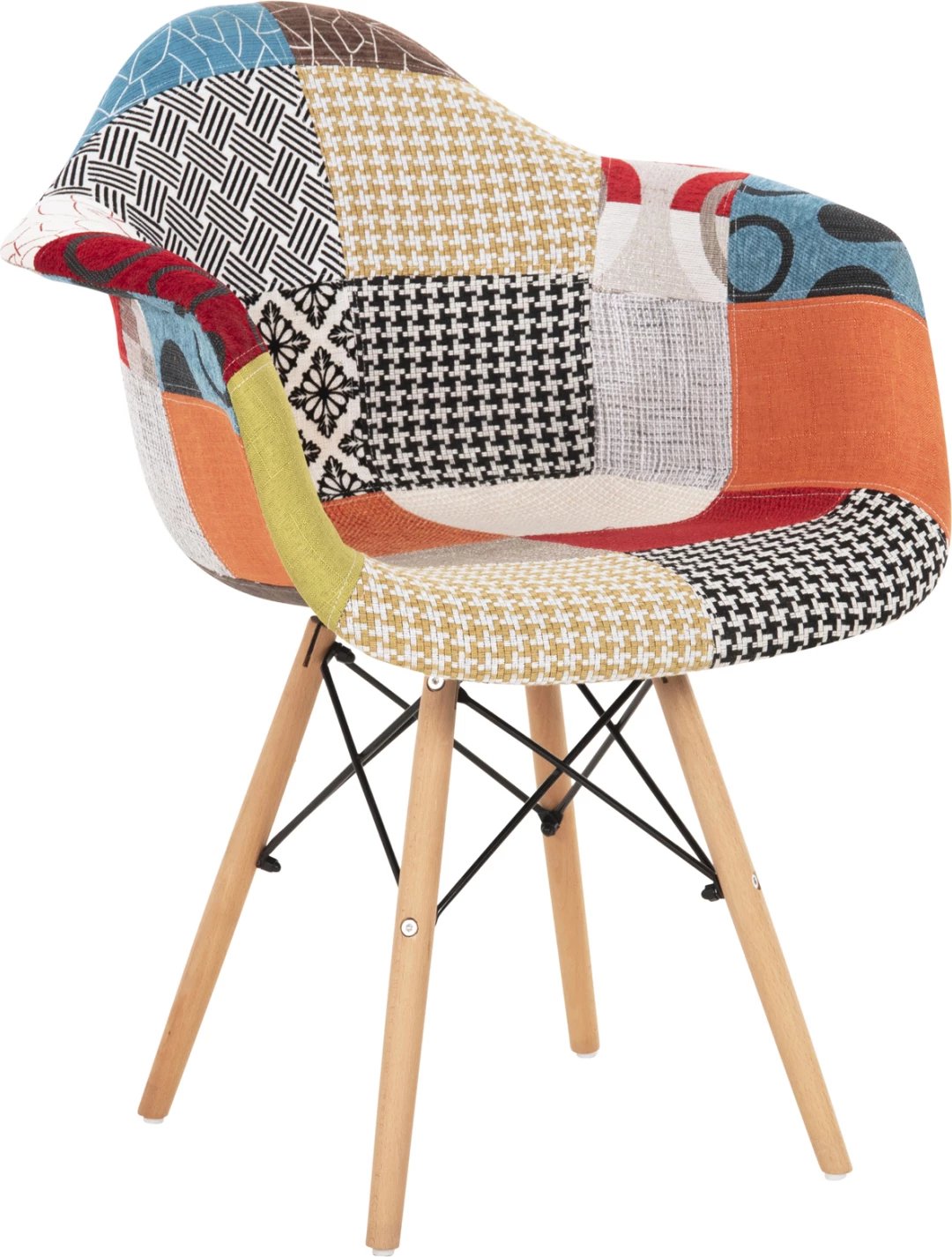 Karrige me krahë, këmbë druri dhe sedilje patchwork Mirto FH005.25 63x57x80 cm, set prej 4 copë