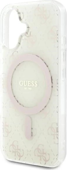 Mbështjellës Guess IML 4G Background MagSafe për iPhone 16, Bardhë