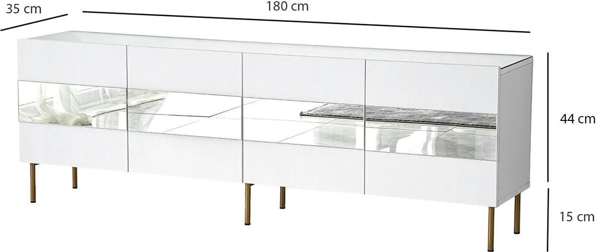 Komodë TV Skye Decor, e bardhë, e artë, Leon