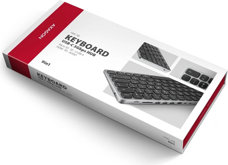 Tastierë AXAGON HMC-KB-NRD me USB-C 5Gbps, hub 9-në-1, layout nordik, Gri Tastierë AXAGON HMC-KB-NRD me USB-C 5Gbps, hub 9-në-1, layout nordik, Gri