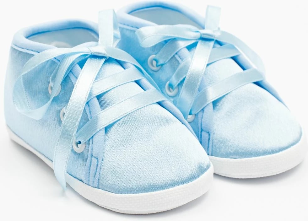 papuça bebe, New Baby, saten, 12-18 m, shollë sintetike BPA-free e hollë, gjatësia e shollës 13 cm, për djem, blu