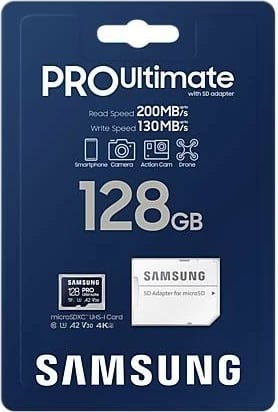 Kartelë memorie microSD Samsung PRO Ultimate 128GB me adapter SD