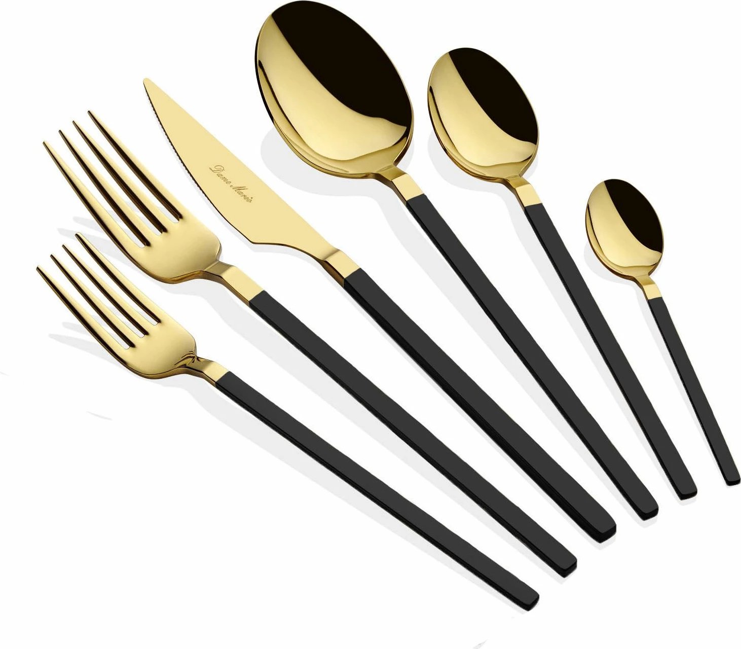 Set lugësh, pirunësh e thikash, 36 copë, ngjyrë ari e zezë, Hermia Concept, Carre Titanium