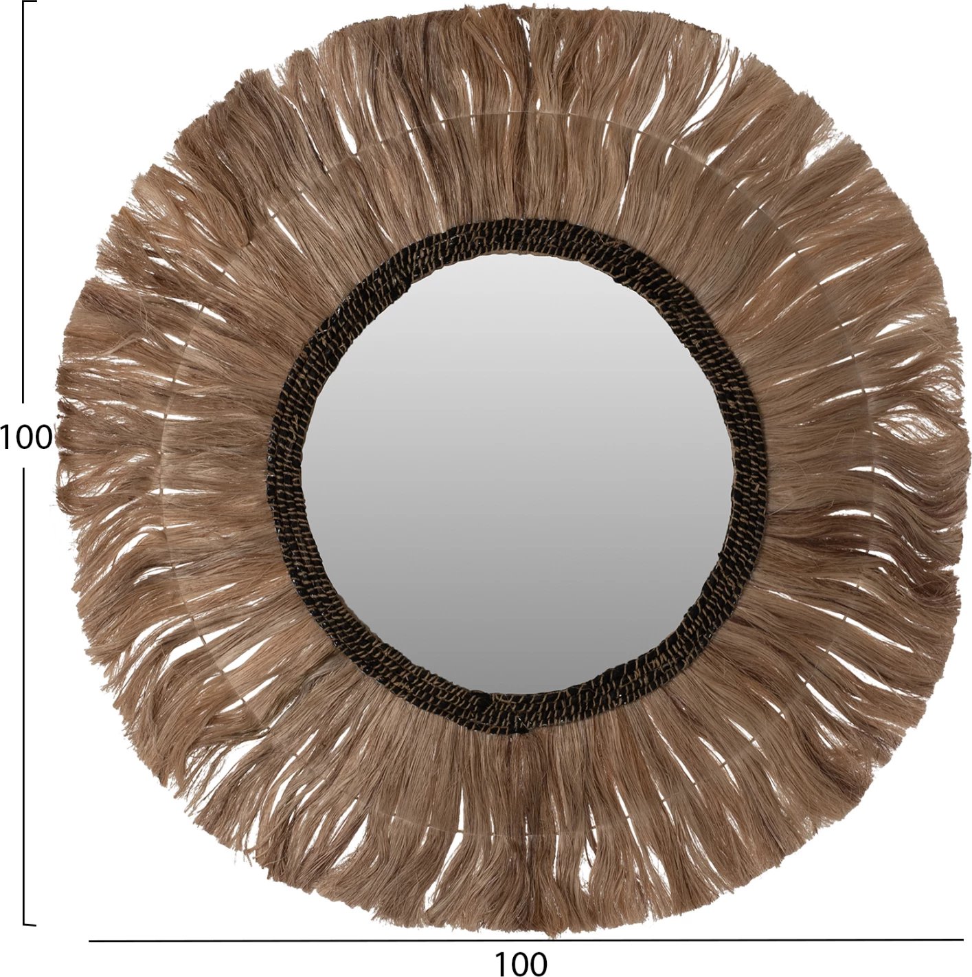 Pasqyrë rrethore me kornizë prej fibrash abaca, ngjyrë natyrale e zezë, Φ100cm, FH7748