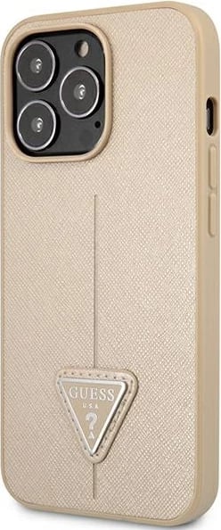 Mbështjellës Guess SaffianoTriangle Logo për iPhone 14 Pro 6.1", Bezhe