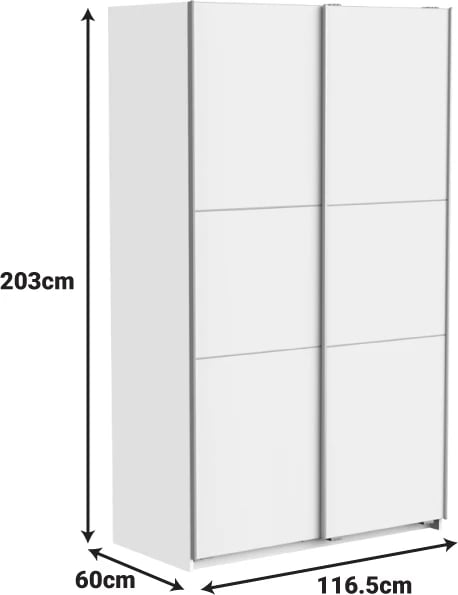 Dollap me dy dyer rrëshqitëse Kawen, ngjyrë e bardhë matte, 116.5x60x203cm