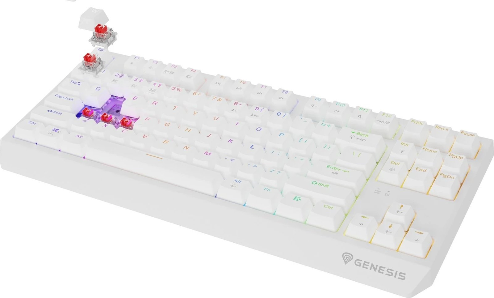 Tastierë mekanike GENESIS Thor 230 TKL, QWERTY US, RGB, Wireless + Bluetooth, Bardhë