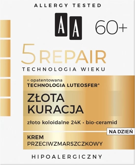 Krem dite kundër rrudhave për femra AA Technologia Wieku 5Repair 60+ Gold Repair, 50ml