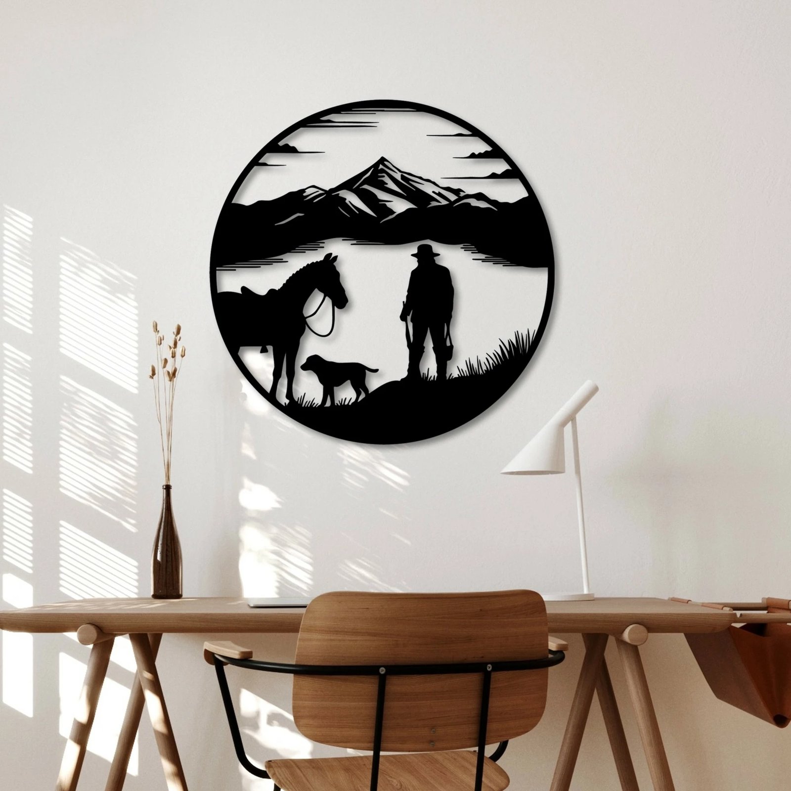 Aksesor dekorativ metalik për mur Wallity, gjuetar në liqen