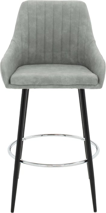 Karrige për bar Cody, këmbë metalike të zeza, material stof, ngjyrë gri e çelët antike