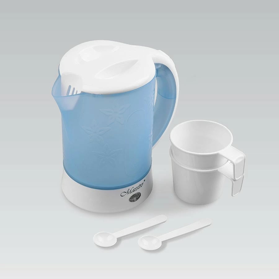 Çajnik udhëtimi Feel-Maestro MR-010, 0.6L, 600W, Blu/Bardhë, set me 2 gota