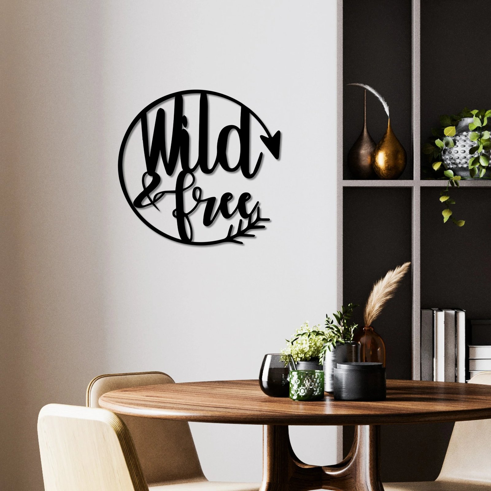 Aksesor dekorativ metalik për mur, Wallity, Wild & Free, ngjyrë e zezë, 50x50cm