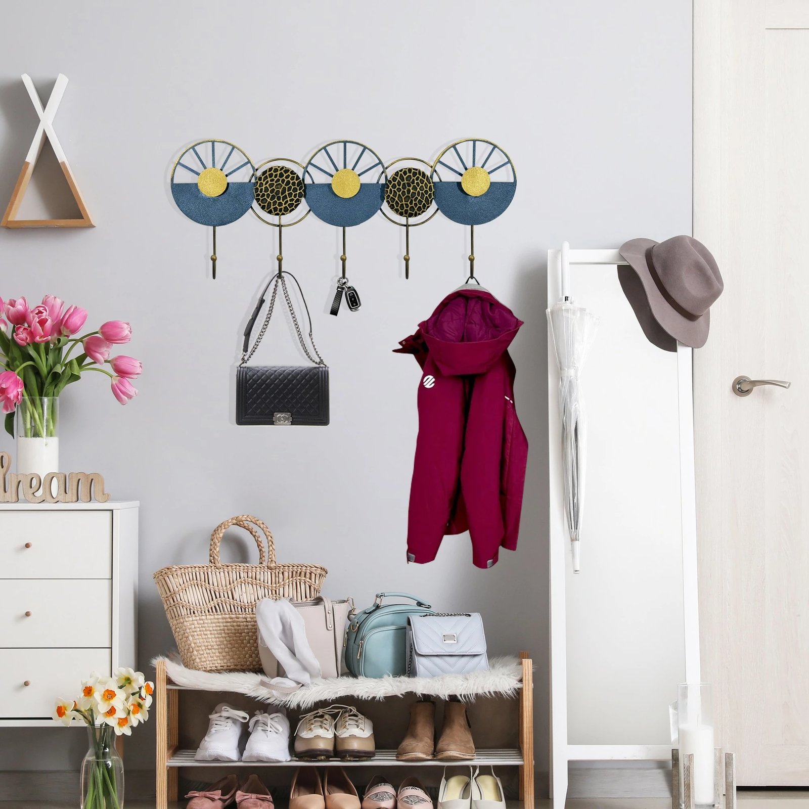 Varëse muri metalike Wallity, Naile, shumëngjyrëshe, 60x23cm