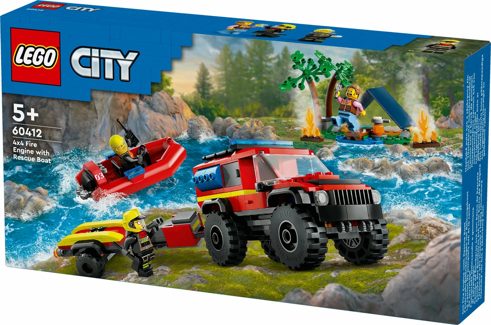 Set ndërtimi LEGO City 4x4 Kamion Zjarri me Varkë Shpëtimi 301 pjesë, multingjyrësh