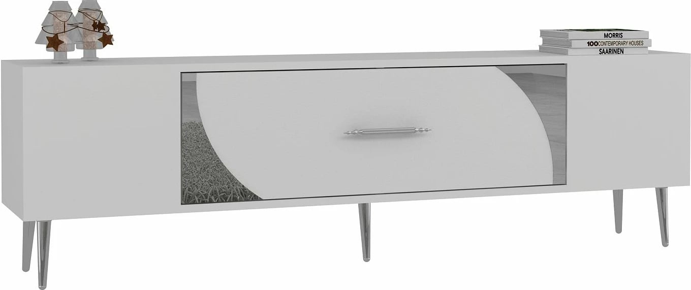 Komodë TV Skye Decor, e bardhë, argjend