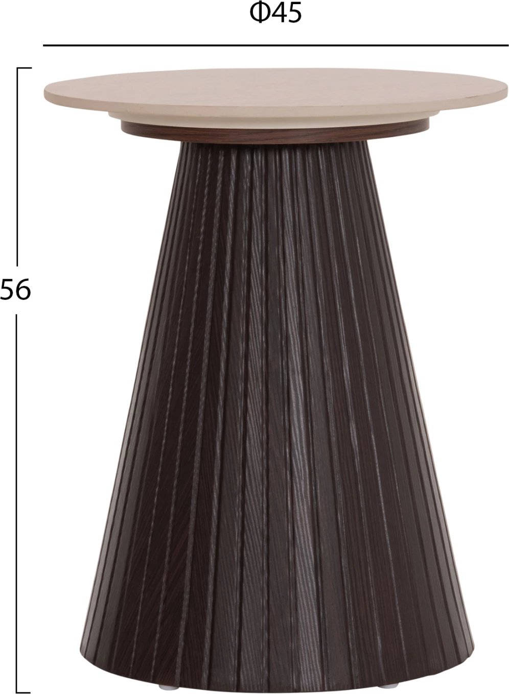 Tavolinë anësore CATER, sipërfaqe qeramike, pamje guri travertin, bazë MDF, Φ53x59Hcm