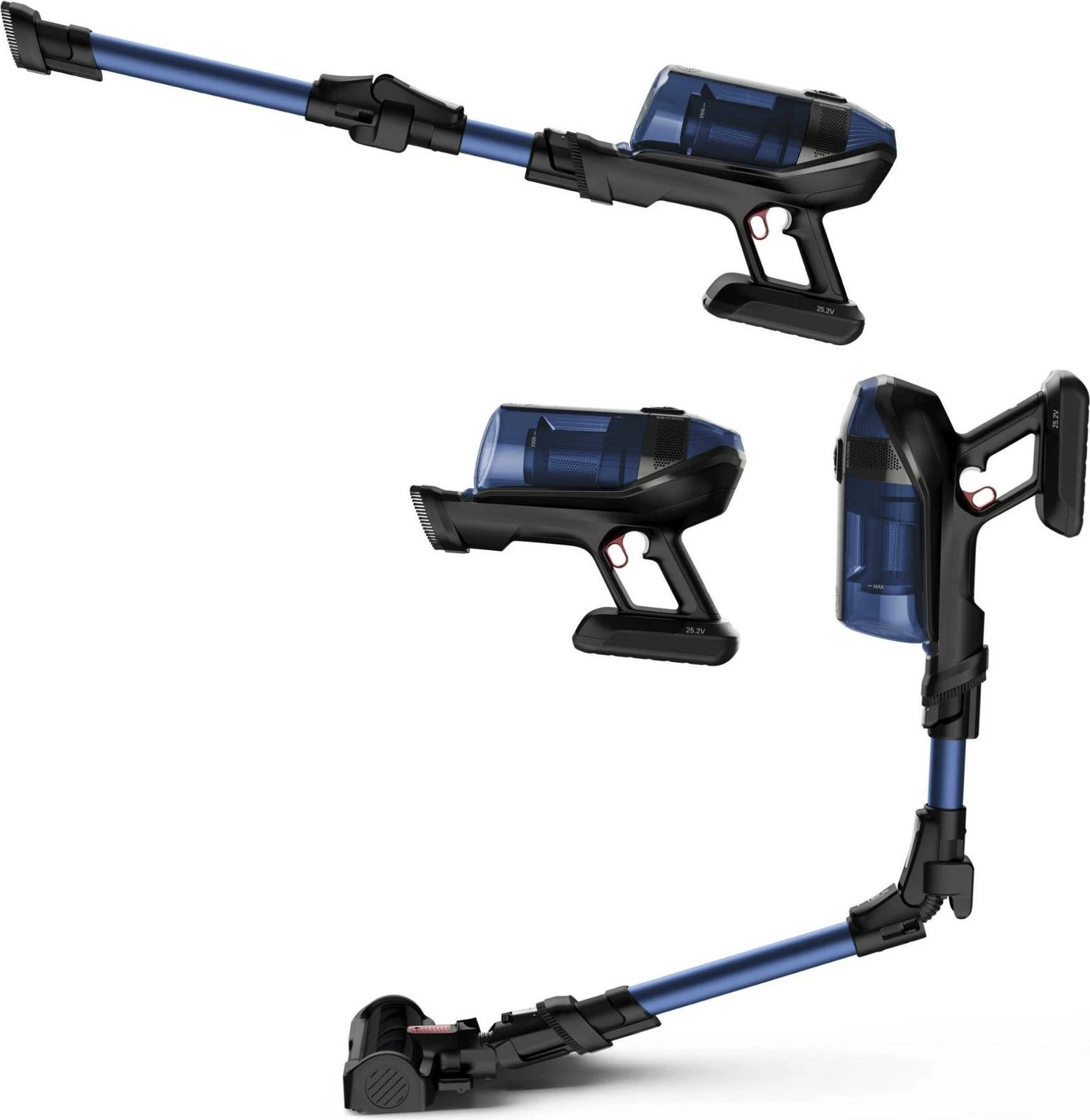 Fshesë me korrent vertikale pa kabllo Rowenta RH98C0WO X-Force Flex 2-në-1, 4.8V, kohë pune deri 45 min, depozitë 0.9L, filtër 99.9%, blu