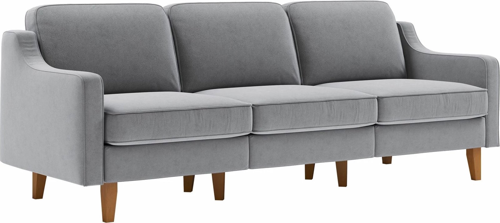 Divan treshe Robin Extra, ngjyrë gri mjegull, këmbë dru arre