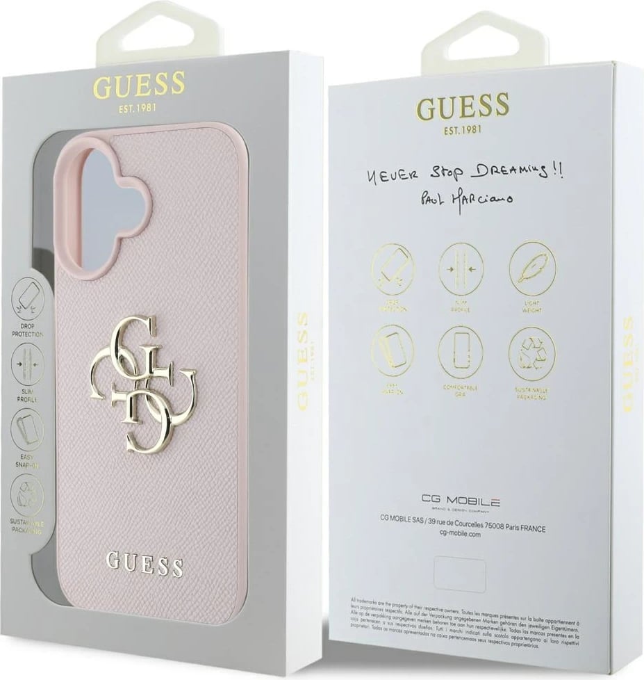 Mbështjellës Guess Grained Big 4G Logo Small Classic Logo për iPhone 16, Rozë Mbështjellës Guess Grained Big 4G Logo Small Classic Logo për iPhone 16, Rozë