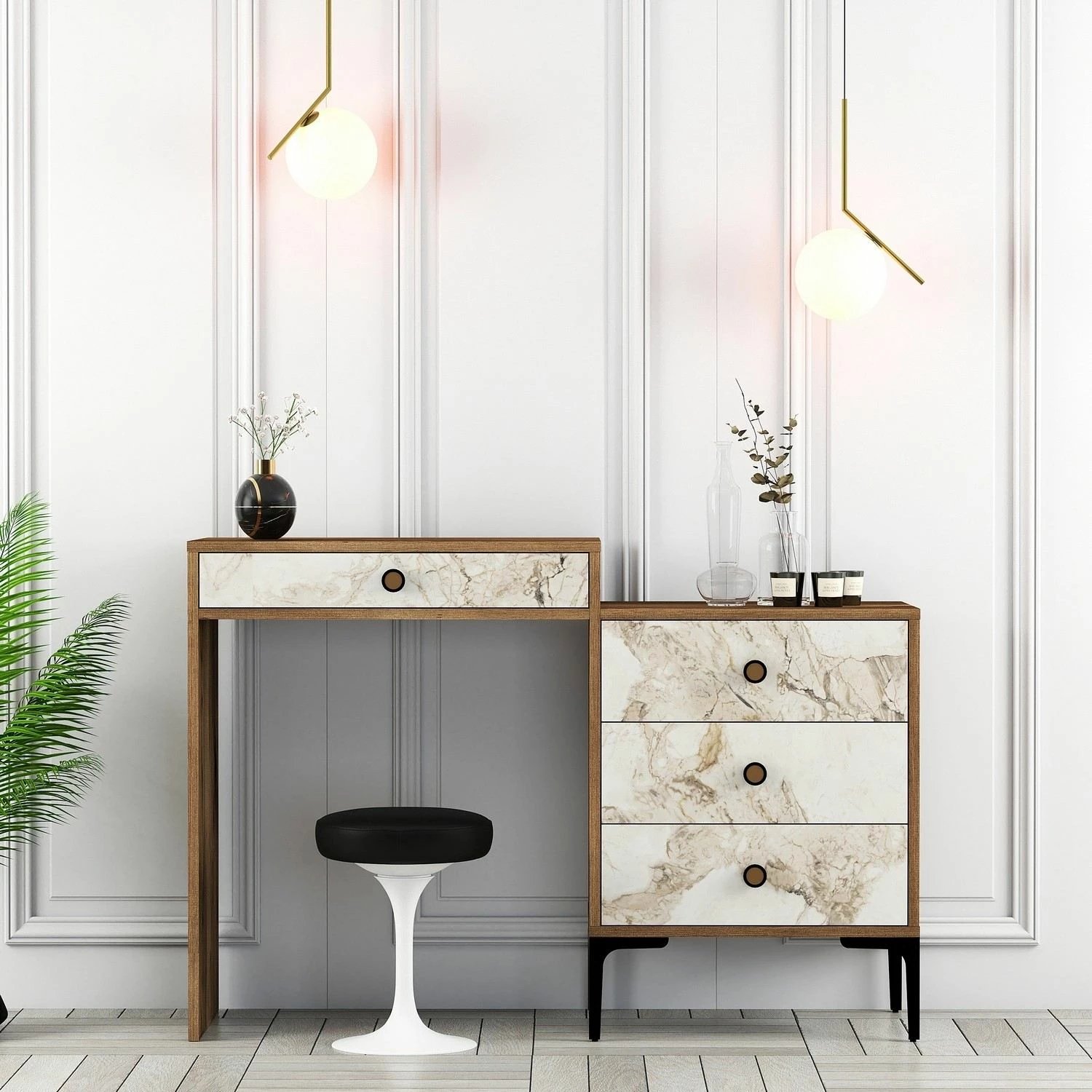 Tavolinë grimi Hanah Home, Lizbon 552, ngjyrë arre dhe e bardhë