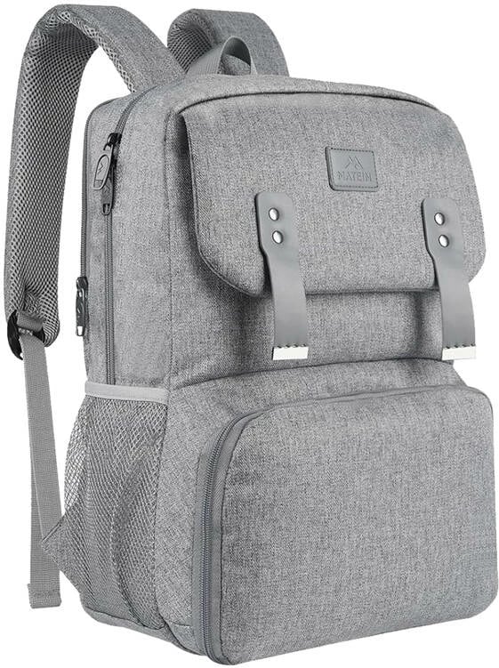 Çantë shpine Matein 1161 për laptop 15.6", me port USB, xhep ushqimi, Gri