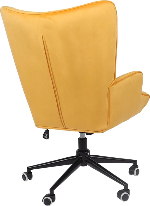 Karrige rrotulluese Lobima, kadife e verdhë, bazë e zezë, 71x68x104cm