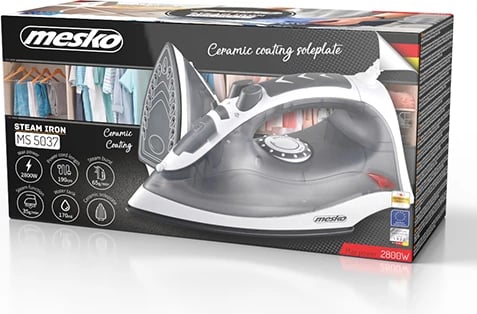 Hekur me avull, Mesko, 5037, 2800W, pllakë qeramike, depo uji 170 ml, gri