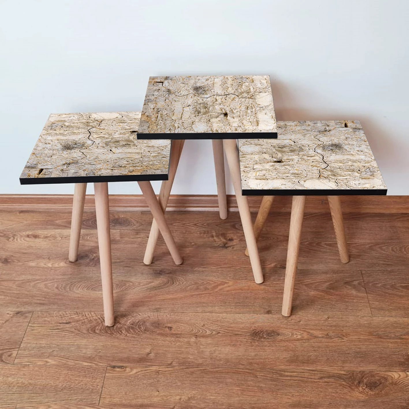 Set tavolinash të mbivendosura, 3 copë, ngjyrë bezhë, Skye Decor, 3Shp67