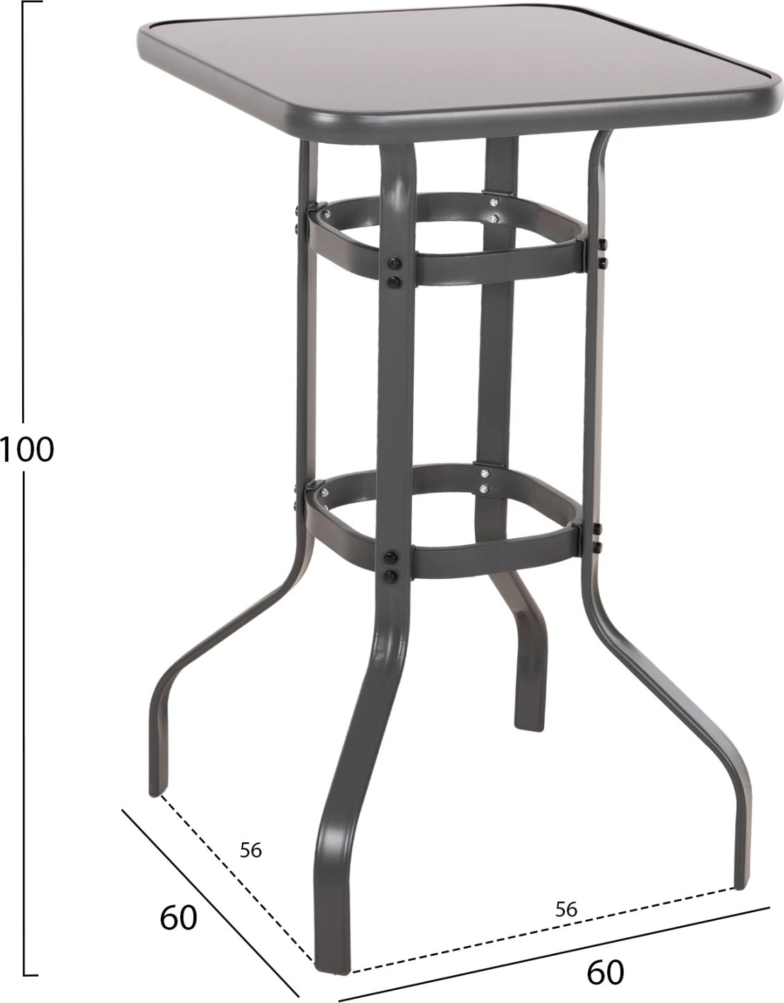 Tavolinë për bar FIGGY FH6066.01, ngjyrë gri metalike-xham i kalitur, 60x60x100H cm