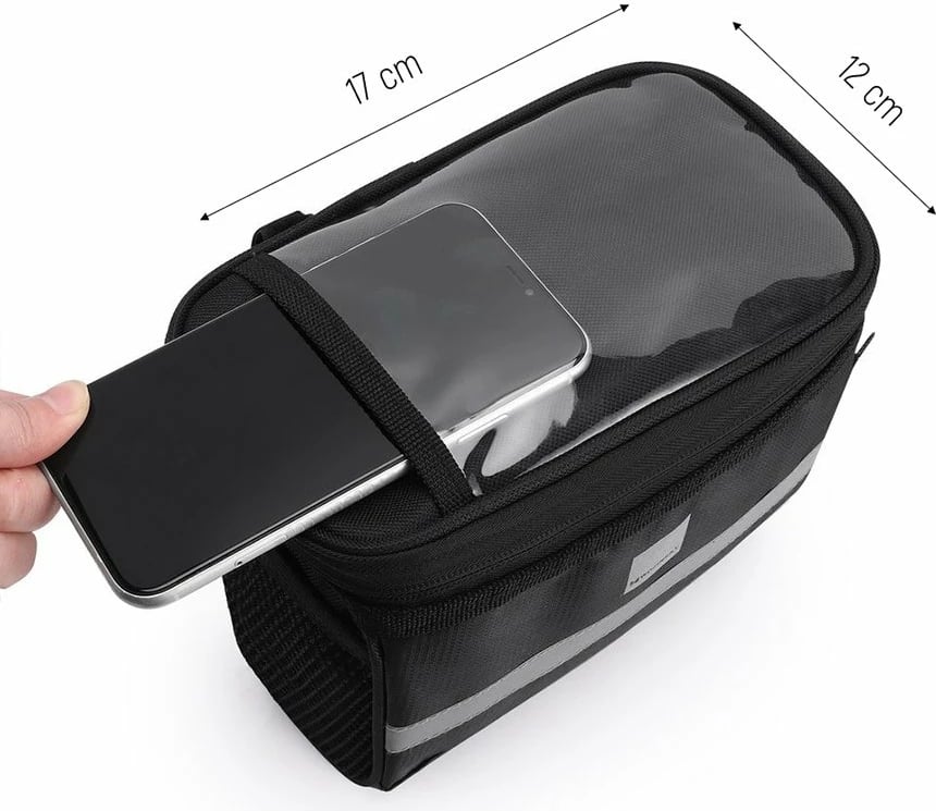 Çantë timoni për biçikletë Wozinsky WBB12BK me dritare telefoni, 2L, e zezë