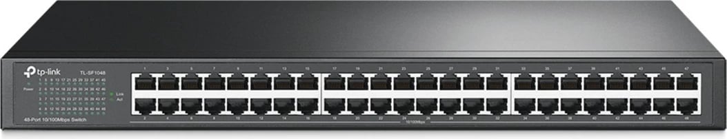 Switch, TP-Link, TL-SF1048, 48 porte 10/100 Mbps, rackmount, i pa-menaxhuar, e zezë