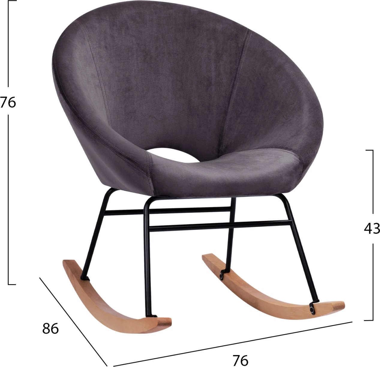 Karrige lëkundëse kadifeje Paulina FH8399.01, gri, 76x86x76cm